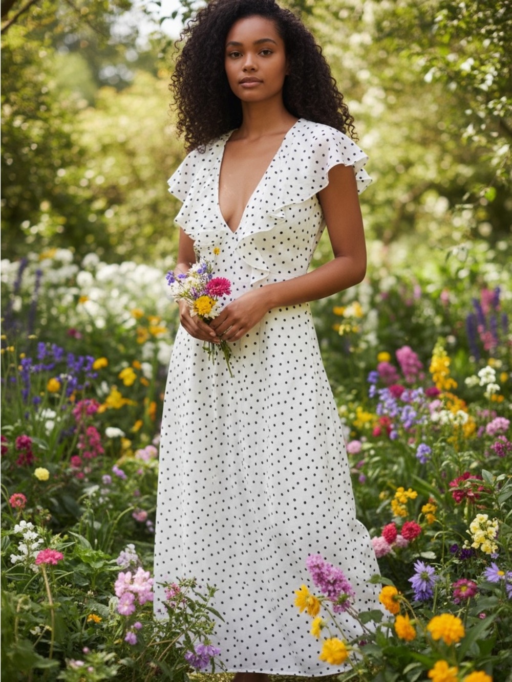 DKNY Chiffon Dress White with Black Polka Dots in Size 4 NWT